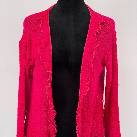 Vtg Womens Cardigan Sweater One Size Open Knit Asymmetrical Pink Ruffle Fairy - Picture 4 of 7